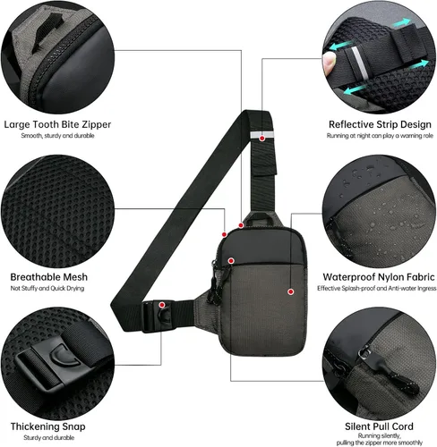 Vista 6 de Long Keeper Mini bolso bandolera Bolso cruzado pequeño impermeable para hombre y mujer, bolso casual para teléfono para viajes, senderismo