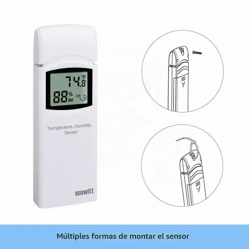 Vista 6 de ECOWITT WN31 - Termómetro inalámbrico multicanal y sensor de higrómetro, medidor de temperatura y humedad con pantalla LCD, interruptores