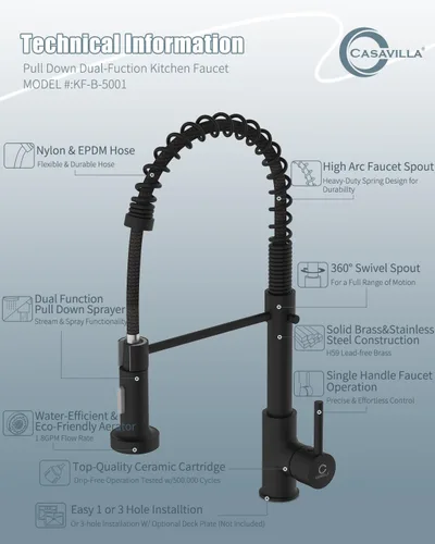 Vista 9 de Grifo de cocina negro, grifo de cocina con dispensador de jabón, grifo para fregadero de cocina, grifos de fregadero de cocina de acero inoxidable