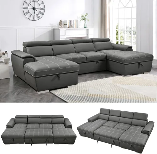 Vista 16 de THSUPER Sofá Seccional Reclinable en Forma de L de Microfibra de 104'', Sofá Cama con Cama Extraíble y Otomana de Almacenamiento, Sofás Convertibles