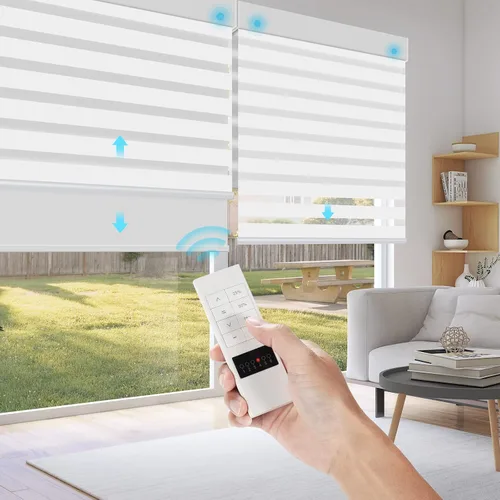 Vista 13 de ACMEART Persianas dobles motorizadas con control remoto, juego de persianas de día y noche con filtro de luz de cebra y persiana enrollable opaca