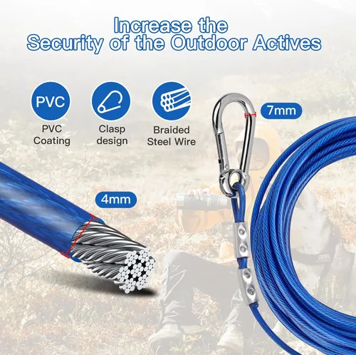 Vista 4 de Cable de Amarre para Perros y Estaca para Campamento Exterior, Anclaje Giratorio para Perros de 360°, con Cable Resistente de 30 Pies, el Corredor