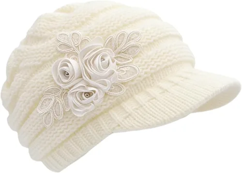 Vista 20 de C-US Gorro de invierno para mujer de punto con ala tejida y visera con detalle de flor Negro