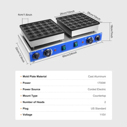 Vista 9 de Mini máquina holandesa para hacer panqueques, 50 piezas de gofres eléctrica, 1700 W, 110 V, máquina para hacer gofres antiadherentes, para el hogar
