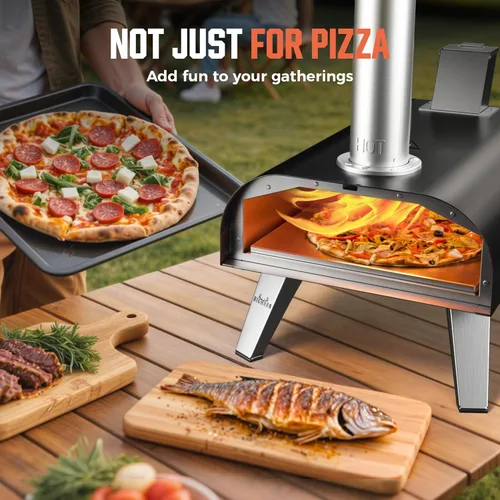 Vista 6 de BIG HORN OUTDOORS 12" Horno de piedra para pizza con leña, 475°C Horno para pizza al aire libre de acero inoxidable, portátil para uso en fiestas