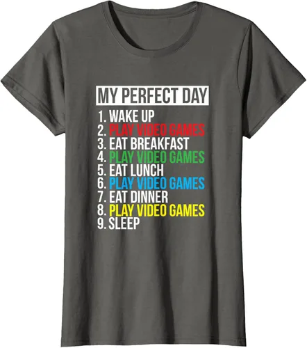 Vista 8 de My Perfect Day" - Camiseta negra de ajuste clásico, cuello redondo, manga corta, poliéster y algodón, Negro