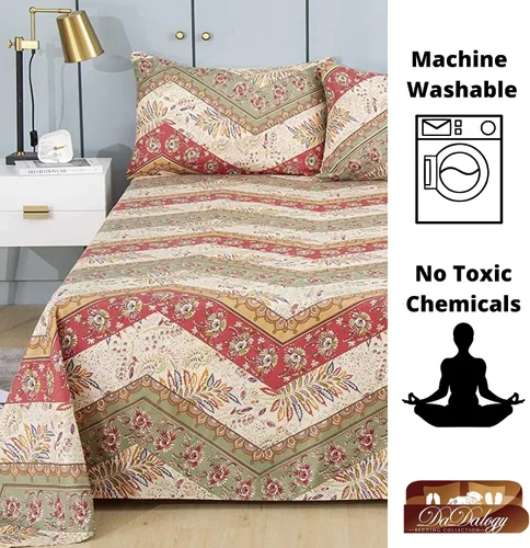 Vista 3 de DaDalogy Bedding - Sábana encimera botánica floral solo con 2 fundas de almohada, patrón de filigrana de cachemira cheurón bohemio, colorido, rojo