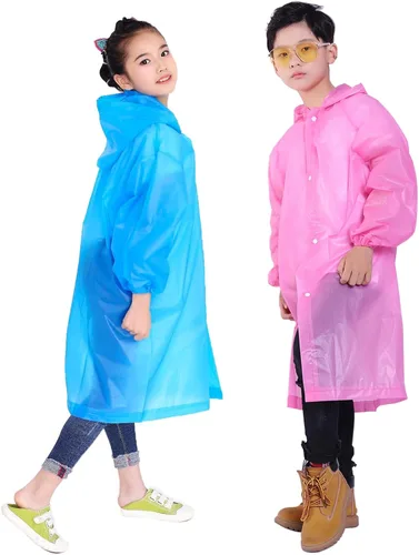 Vista 52 de Chaqueta de lluvia para niños, paquete de 2 ponchos de lluvia para niños, impermeables reutilizables para niños y niñas, impermeable, para exteriores