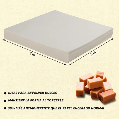 Vista 2 de Paquete de 300 envoltorios para dulces, envoltorios de chocolate y caramelo antiadherentes, hojas cuadradas de papel encerado, papel para dulces