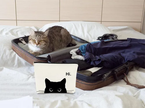 Vista 2 de Regalos de Gatos - Pequeña bolsa de maquillaje, bolsa de cosméticos para amantes de los gatos, bolsa de maquillaje para adolescentes y mujeres, cat 1
