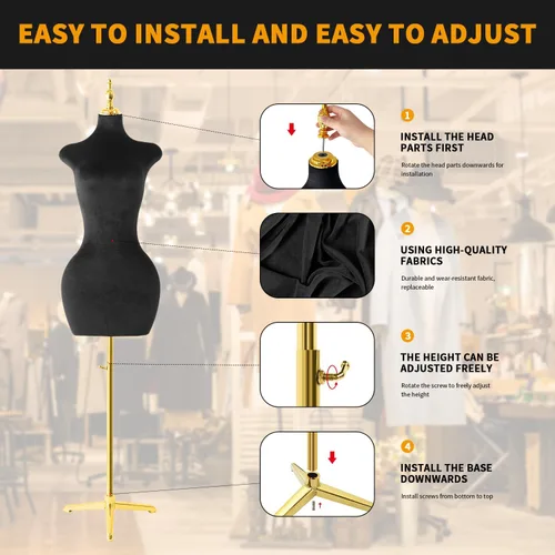 Vista 4 de Soporte de trípode de maniquí femenino de terciopelo negro,Maniquí ajustable en altura para cuerda,Maniquí de forma de vestido y exhibición de joyas