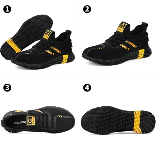 Vista 7 de GLANOUDUN Zapatos de punta de acero para hombres y mujeres, zapatos de seguridad ligeros y cómodos para hombres con punta de acero ancha, zapatos
