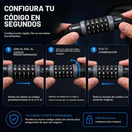 Vista 7 de Revas - Cerradura de bicicleta resistente con combinación de 5 dígitos antirrobo Cerradura de seguridad resistente a la intemperie y a los cortes
