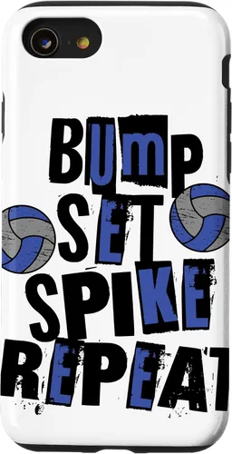Vista 13 de iPhone XR Parents Girls Volleyball Bump Set Spike Repeat Blue & Black Case