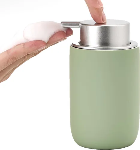 Vista 11 de Dispensador de Jabón de Espuma Verde, Dispensador de Espuma para Cocina y Baño, Dispensador de Jabón Cerámico con Bomba de Espuma para Jabón