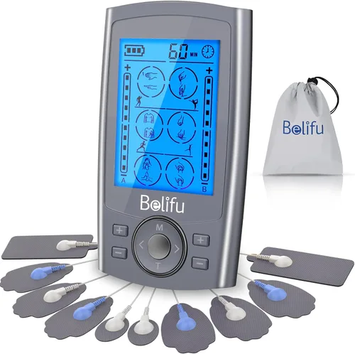Vista 11 de Belifu Unidad TENS EMS de Doble Canal 24 Modos Estimulador Muscular para Terapia de Alivio del Dolor, Masajeador de Pulso Electrónico Masajeador