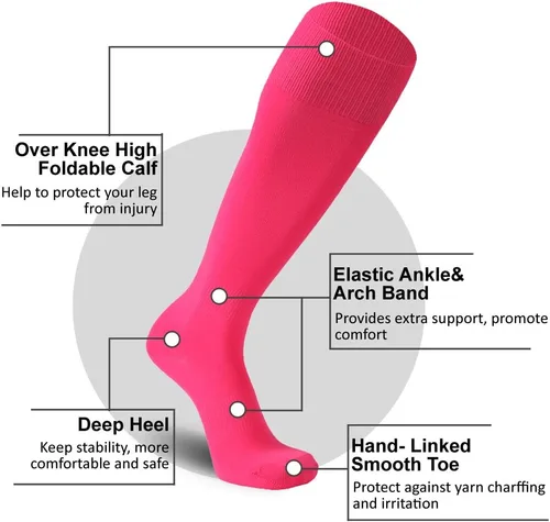 Vista 4 de FOOTPLUS Calcetines de béisbol y sóftbol, unisex, por encima de la rodilla, sólidos, deportivos, rugby, fútbol, regreso a casa