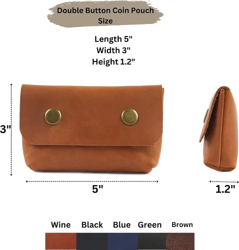 Vista 5 de Bolsa de cuero doble para monedas premium para efectivo y tarjetero, organizador de cables compacto, bolsa de maquillaje de viaje, hecha a mano