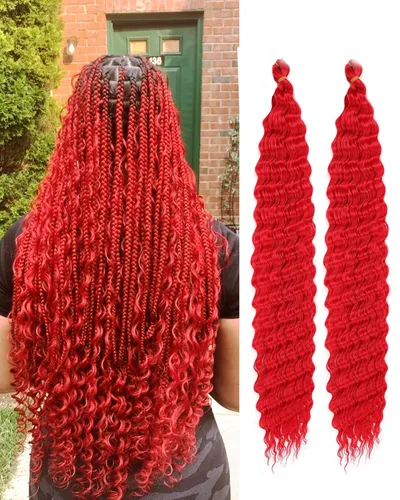 Vista 6 de Ginger Deep Wave Crochet Hair 30inch 2 paquetes 350# Cabello largo ondulado trenzado para mujer, cabello rizado de ganchillo, extensiones