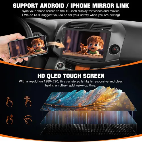 Vista 4 de Estéreo de radio de coche para Toyota RAV4 2007-2012 sin sistema de sonido JBLB, compatible con Carplay inalámbrico/Android Auto/Mirrorlink