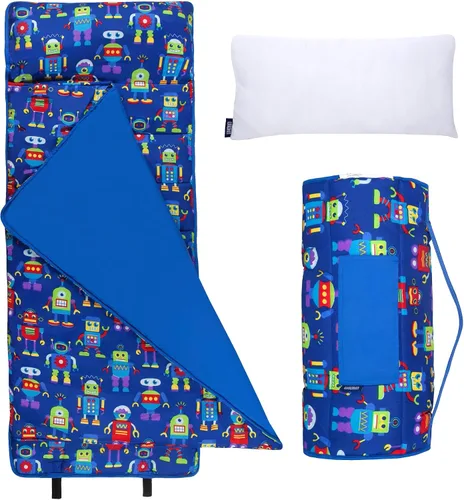 Vista 22 de Wildkin Microfiber Nap Mat for Kids 50 x 20 in all-in-one microfiber nap mat with attached blanket, removable pillow, roll-up straps and carry