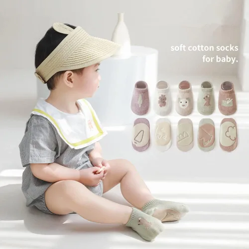 Vista 6 de Calcetines de suelo para bebé con empuñaduras antideslizantes para niños pequeños recién nacidos, antideslizantes, unisex, para niño y niña