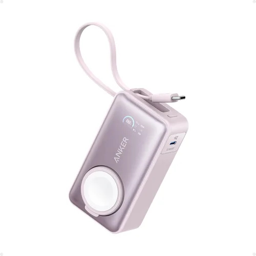 Vista 3 de Anker MagGo Power Bank para Apple Watch, batería compacta de 10,000 mAh con certificado oficial y cable USB-C integrado, 35 W Max, para iPhone 15