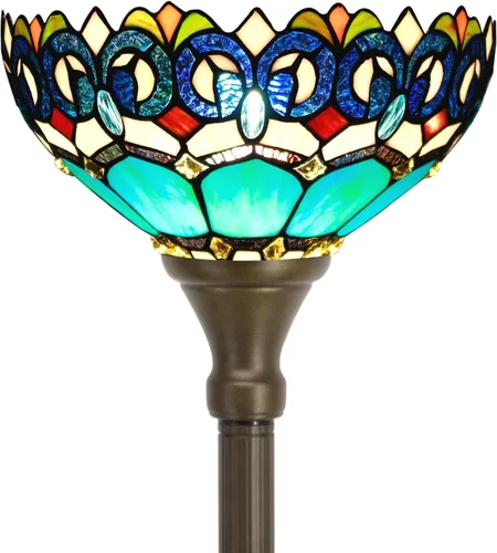 Vista 9 de Tiffany - Lámpara de pie tipo antorcha de vitral de 12 x 12 x 67 pulgadas, luz de esquina antigua (libélula verde)