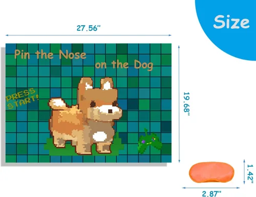 Vista 3 de Pixel Party Favs, Pin the Nose on the Dog Pixel Art Pin the Tail Game. Suministros de fiesta de videojuegos, papel de cobre grande de 5.54 oz