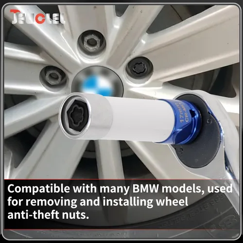 Vista 5 de Kit de llave de tuerca de bloqueo de rueda de 21 piezas compatible con la serie BMW, juego de adaptadores de tuercas de bloqueo de rueda