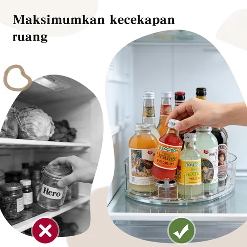 Vista 5 de Organizador giratorio de 360° Lazy Susan, 13 x 8.5 pulgadas, transparente Lazy Susan para refrigerador, organizador de bebidas multiusos