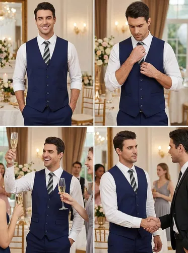 Vista 6 de COOFANDY Chaleco de traje para hombre, chaleco de vestir formal, ajustado, buesiness boda