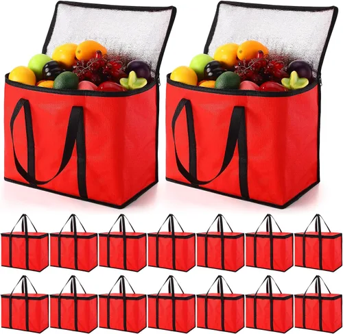 Vista 10 de Kenning 8 piezas de bolsas de compra grandes aisladas reutilizables con cremallera resistente y asas, bolsas de transporte enfriadoras plegables
