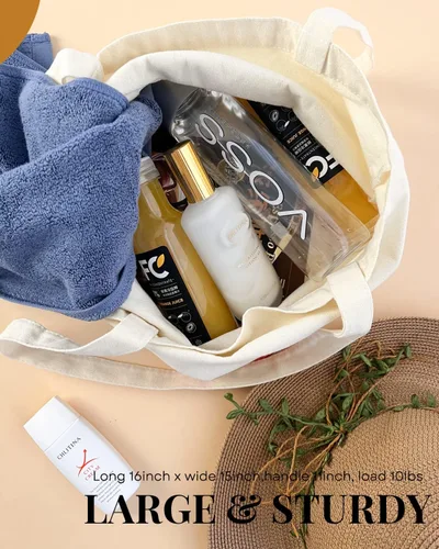 Vista 2 de AUSVKAI Bolsa de lona estética para mujer, lindas bolsas de algodón reutilizables de tela para ir de compras, playa, regalos de moda