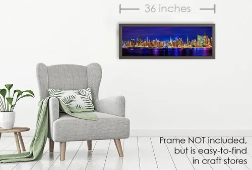 Vista 5 de Póster de la ciudad de Nueva York 2022 Manhattan Midtown Skyline sin marco, foto nocturna, color NYC 11.75 pulgadas x 36 pulgadas