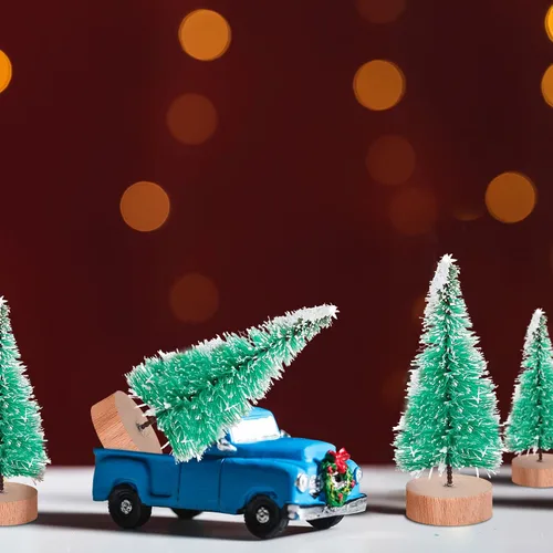 Vista 5 de Sumind 48 piezas de mini cepillos para árboles de Navidad, árbol de nieve de sisal, árbol artificial de invierno, mini pino con base de madera