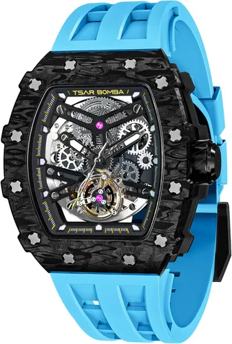 Vista 41 de Tsar Bomba Men's Automatic Watch Tonneau Luxury Skeleton Watch for Men Mechanical 50M Waterproof Wristwatch Gift for Men 08tc-whi