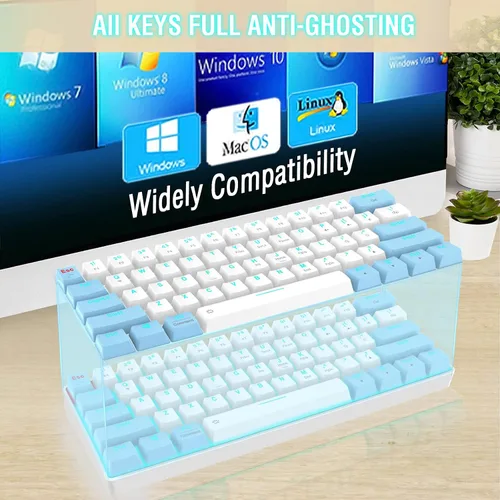 Vista 7 de EDJO Teclado mecánico Bluetooth 60 teclado mecánico inalámbrico y con cable para juegos con interruptores rojos y retroiluminación teclado