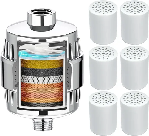 Vista 13 de Yodel Filtro de ducha con 6 cartuchos negro mate, suavizante de agua dura, 99% elimina el cloro y las impurezas, mejora la condición de la piel