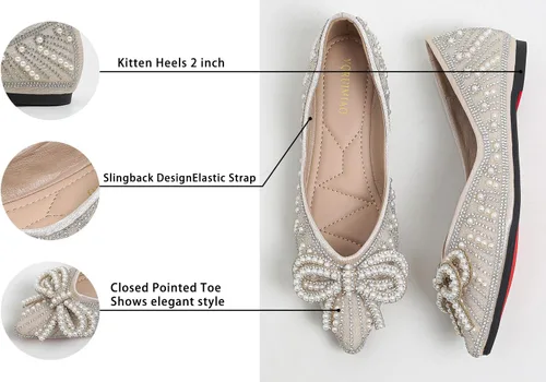 Vista 6 de YQRUIMIAO Zapatos planos para mujer, zapatos planos de boda con diamantes de imitación, punta puntiaguda, zapatos planos de ballet de tacón bajo