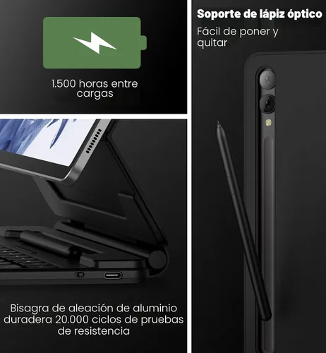 Vista 6 de Dexnor para Samsung Galaxy Tab S10+ Plus/S9+ Plus/S9 FE+ Plus/S8+ Plus/S7+ Plus/S7 FE Funda con Teclado 31.5 cm Flotante Cantilever Magnético