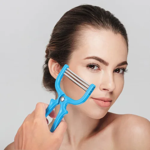 Vista 6 de Depiladora facial manual para mujeres, removedor de vello de primavera para cara, barbilla, labio superior, herramienta de depilación portátil (azul)