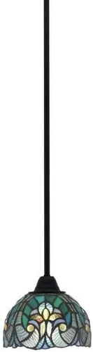 Vista 279 de Toltec Lighting Paramount - Mini colgante de 1 luz en acabado negro mate con cristal de arte perla de 7 pulgadas y estilo negro