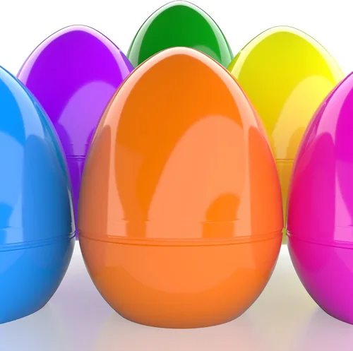 Vista 2 de The Dreidel Company Huevos de Pascua archivables jumbo de 6 pulgadas, paquete de 6 huevos de Pascua de plástico brillante coloridos, se mantienen