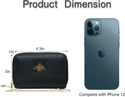 Vista 4 de imeetu - Tarjetero de cuero con cremallera y contra identificación por radiofrecuencia (RFID) pequeño, cartera para mujer