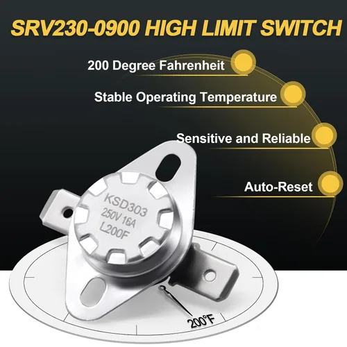 Vista 4 de SRV230-0900 Interruptor de límite alto para estufas de pellets Quadra-Fire Classic Bay 1200i y CB1200. Termodisco de sensor de seguridad de disco