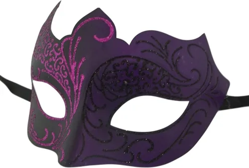 Vista 2 de Máscara veneciana púrpura negra para mascarada Mardi Gras, Rosado