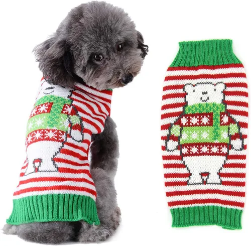 Vista 17 de Suéter de Navidad para perro, lindo suéter de punto para perro de la paz y gato, traje de Navidad feo para vacaciones, disfraz suave para otoño e