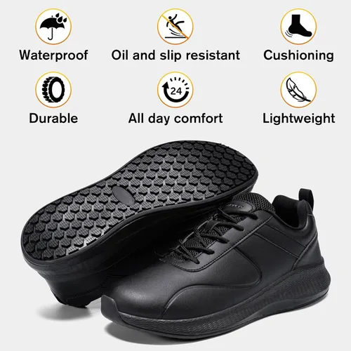 Vista 7 de Zapatos de trabajo antideslizantes para hombre, zapatos de cocina impermeables para chef, zapatos cómodos antideslizantes para restaurante, calzado