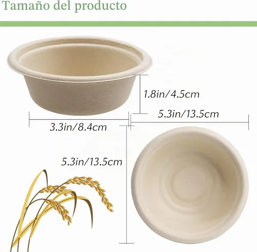 Vista 2 de Lshfwn Paquete de 100 cuencos de papel desechables de 12 onzas, compostables resistentes, cuencos de bagazo ecológicos para fiestas, restaurantes